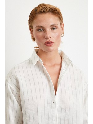 Pamuklu Çizgili Gömlek Beyaz