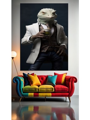 Özkacar Group Beyefendi Kertenkele V1 Ev Duvar Salon Güzellik Salonu Ofis Dükkan Dekarasyon Kanvas Tablo