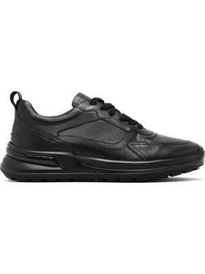 Erkek Siyah Bağcıklı Kalın Tabanlı Deri Casual Sneaker 25WFD641014