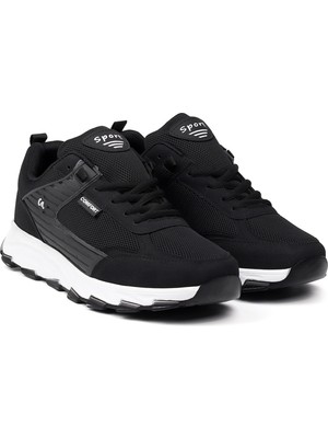 Erkek Siyah Spor Ayakkabı Rahat Yürüyüş Koşu Günlük Sneaker Bağcıklı Hafif Taban
