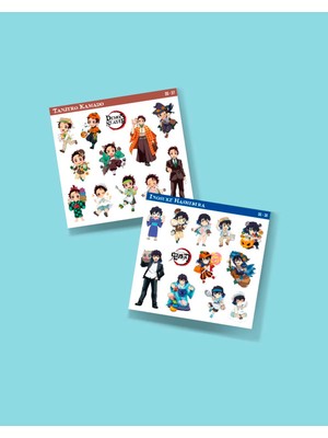 Demon Slayer-Tanjiro Kamado-Inosuke Hashibira-2li Çıkartma-Etiket Parlak Kağıt-Süsleme-Hediye