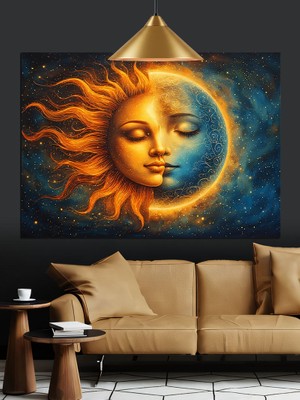 Güneş ve Ay Yüzü Dekoratif Kanvas - Mdf Ahşap Tablo