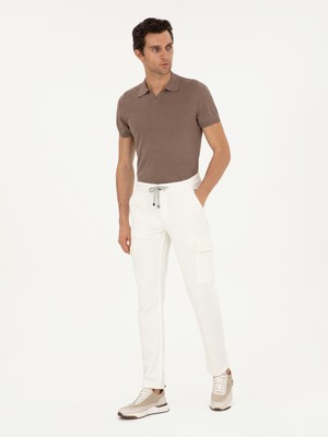 Cacharel Erkek Beyaz Straight Fit Kadife Kargo Cepli %100 Pamuk Kanvas Pantolon 50294013-VR013