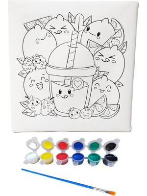 Hayal Sepeti Meyve Kokteyli Tuval 20 x 20  6lı Boya, Fırça Boyama Seti