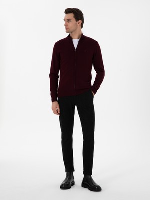 Cacharel Bordo Regular Fit Tam Fermuarlı Triko Hırka 50275636 VR014