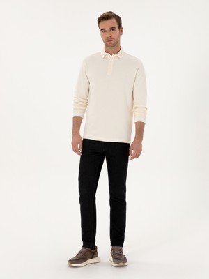 Cacharel Erkek Ekru Regular Fit %100 Pamuk 3 İplik Polo Yaka Sweatshirt 50318960-VR019