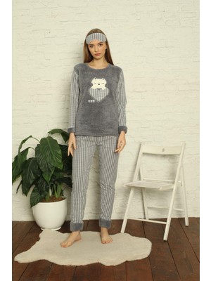 Kadın Uzun Kollu Alt Polar Üst Kışlık Pijama Takımı  02134