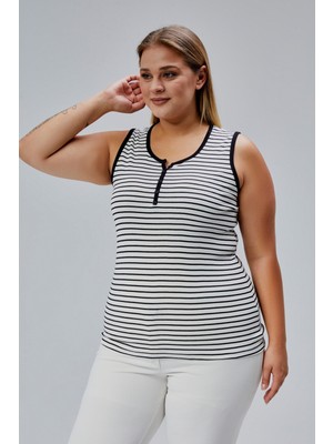 Büyük Beden Kolsuz Kalın Askılı %100 Pamuk Penye Bisklet Yaka Bluz Atlet