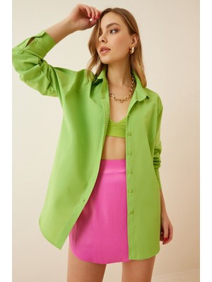 Kadın Oversize Uzun Kollu Basic Yazlık A.yeşil Gömlek