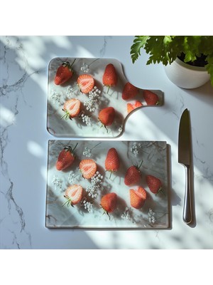 Online Home Market Deyhome 2'li Set Temperli Cam Sebze Meyve Doğrama Kesme Tahtası + Yedek Slikon Ayak (Dikdörtgen ve Saplı Kesme Tahtası)