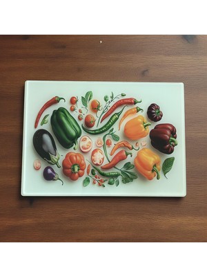 Online Home Market Deyhome Temperli Cam Sebze Meyve Doğrama Dikdörtgen Kesme Tahtası + Yedek Slikon Ayak, Kenarları Oval, Antibakteriyal 25X35CM