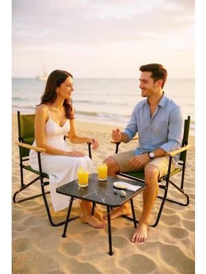 2 Adet 120 kg Kapasiteli Katlanır Kamp Sandalyesi ve 45 x 60 Kamp Sehpası-2-As-Mer