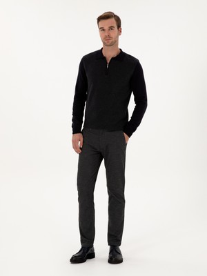 Cacharel Erkek Antrasit Slim Fit Pamuk Karışımlı Armürlü Kanvas Pantolon 50311720-VR006
