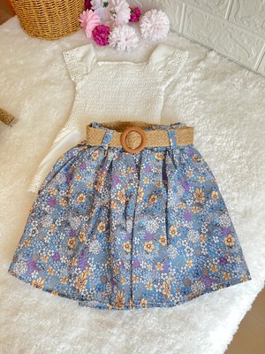 Kız Çocuk Bluz ve Çiçek Etekli Alt Üst Takım