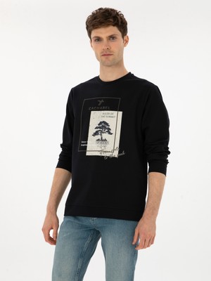 Cacharel Erkek Lacivert Regular Fit Bisiklet Yaka Baskılı Sweatshirt 50311402-VR033