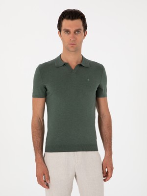 Cacharel Erkek Koyu Yeşil Slim Fit Apaş Yaka Triko T-Shirt 50313020-VR079
