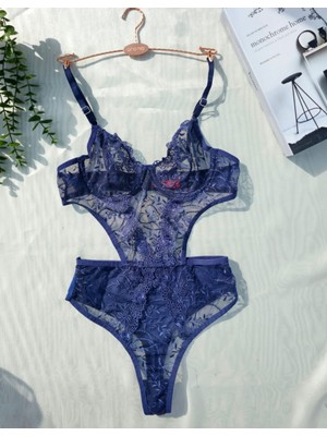 Lacivert Dantel Iç Çamaşır Takımı Bodysuit