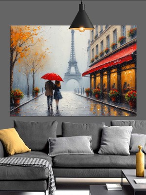Yağmur Altında Eyfel Kulesi Dekoratif Kanvas - Mdf Ahşap Tablo