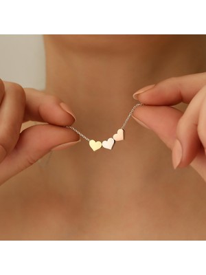 Nox Jewelry 925 Ayar Gümüş Üç Renk Kalp Kolye - CN00120