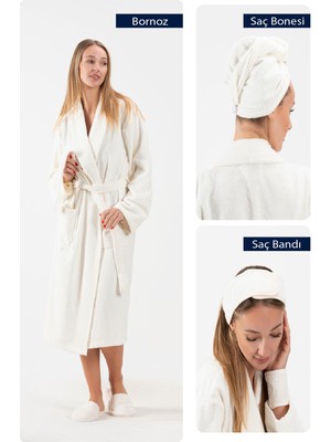 Cottonverse 3'lü Bornoz Seti - %100 Pamuk Bornoz , Saç Bonesi , Saç Bandı Unısex