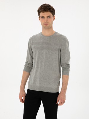 Cacharel Erkek Füme Slim Fit Pamuk Karışımlı Bisiklet Yaka Triko Kazak 50318982-VR058