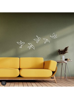 Dekoratif 5’li Kuş Metal Duvar Tablosu - Modern Duvar Dekoru