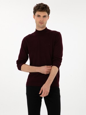 Cacharel Erkek Açık Bordo Slim Fit Yün Karışımlı Yarım Balıkçı Basic Triko Kazak 50315296-VR263