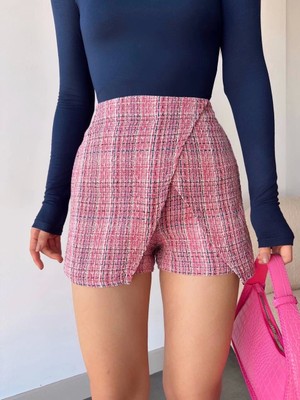 Kapaklı Tüvit Şort Etek Kırmızı