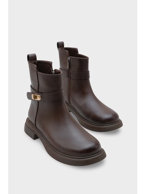 Kadın Tokalı Yandan Fermuarlı Günlük Bot Moley Kahve