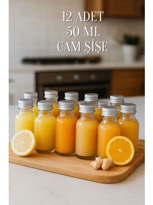 12 Adet Şeffaf Cam Shot Şişesi Sızdırmaz Gümüş Metal Kapaklı Hediyelik Koku Süs Çok Amaçlı Şişe 50ML