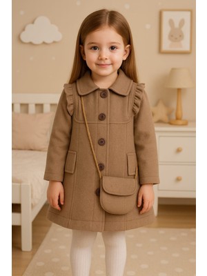 Kız Çocuk Kaşe Kaban Çanta Minik Çanta Ile Birlikte Kreş Anaokul Ilkokul Okul