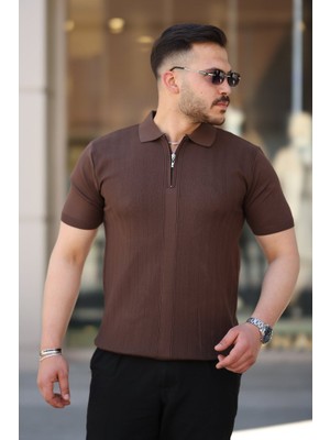 Erkek Yakası Fermuarlı Kısa Kollu T-Shirt