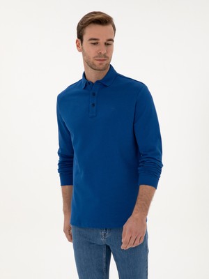 Cacharel Erkek İndigo Regular Fit %100 Pamuk 3 İplik Polo Yaka Sweatshirt 50318960-VR028