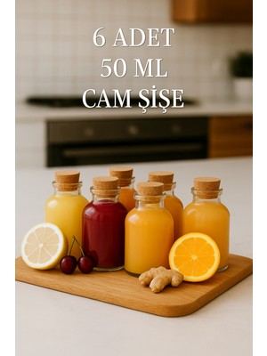 6 Adet Şeffaf Cam Shot Şişesi Mantar Tıpalı Hediyelik Koku Süs Çok Amaçlı Şişe 50ML