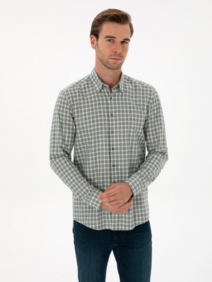 Cacharel Erkek Çağla Slim Fit Kareli %100 Pamuk Gömlek 50310494-VR016