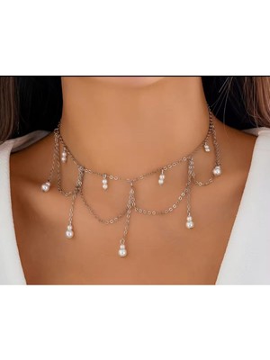 Zarif Gümüş Renk Incili Zincir Kolye ile Şıklığınızı Tamamlayın