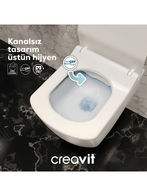 Creavit Elegant Beyaz Kanalsız Asma Klozet EG321, Creavit Elegant Duroplast Yavaş Kapak