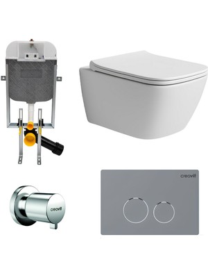 Turavit Luna Beyaz Kanalsız Asma Klozet LN5610 Nkp Duroplast Yavaş Kapak, Creavit Terra Gömme Rezervuar Set