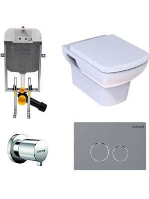 Turavit Plaza Beyaz Kanallı Asma Klozet PLZ1710, Nkp Yavaş Kapak, Creavit Terra Gömme Rezervuar Set