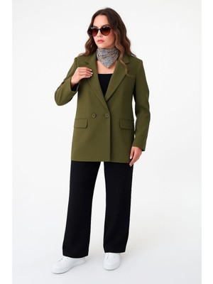 Haki Çift Düğmeli Blazer Ceket