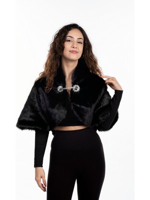 Gizli Kollu Kürk Abiye Gelinlik Üstü Broşlu Etol Bolero