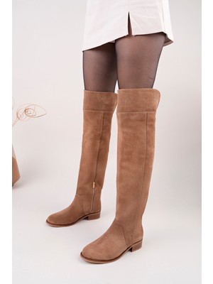 Sy Leather Icona Model Hakiki Deri Uzun Dizüstü Kıvırmalı Yandan Fermuarlı Günlük Kadın Çizme