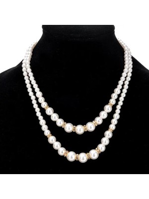 Iki Katlı Inci Taşlı Şık Kadın Kolye