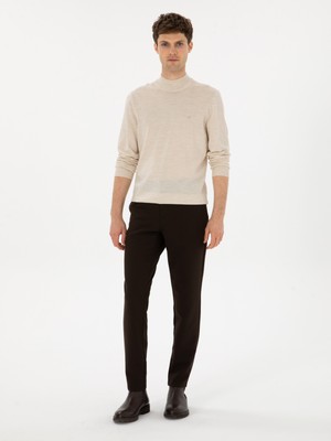 Cacharel Erkek Koyu Kahverengi Slim Fit Kanvas Pantolon 50308713-VR084