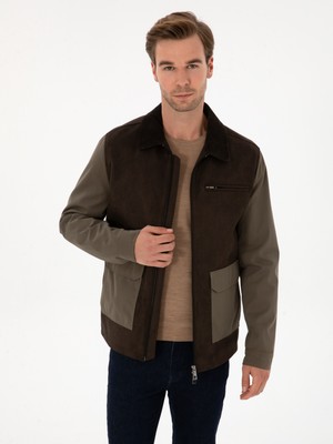 Cacharel Erkek Kahverengi Suni Deri Mont Uzun Kol Basic Fit Dokuma Kumaş Özellikli