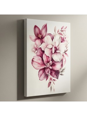 Suluboya Boyama Tekniğiyle Yapılmış Pembe ve Beyaz Manolya Çiçekleri Tablosu