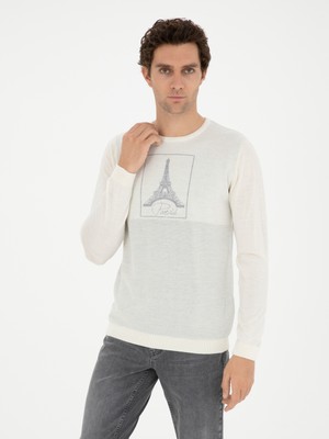 Cacharel Erkek Beyaz Slim Fit Yün Karışımlı Bisiklet Yaka Triko Kazak 50272084-VR013