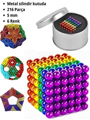Neocube Manyetik Boncuk 216 Parça – 5mm Renkli Neodyum Metal Küp Puzzle Oyuncak, Zeka Geliştirici Eğitici LEGO Tarzı Magnet Set, Metal Kutulu