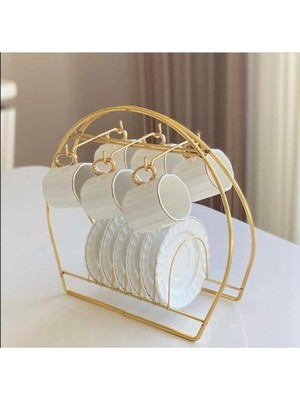 Bej Metal Kahve Fincanı Düzenleyici Askı Aparatı, Şık ve Kullanışlı Tasarım