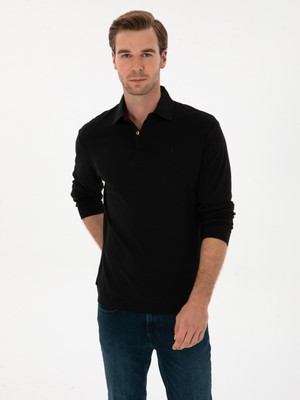 Cacharel Erkek Siyah Regular Fit Kaşmir Karışımlı Polo Yaka Sweatshirt 50309794-VR046